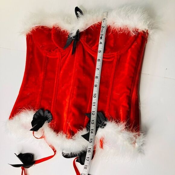 Santa Baby Red Velvet Christmas Holiday Corset with Faux Fur Trim & Bows, OS - Picture 6 of 7